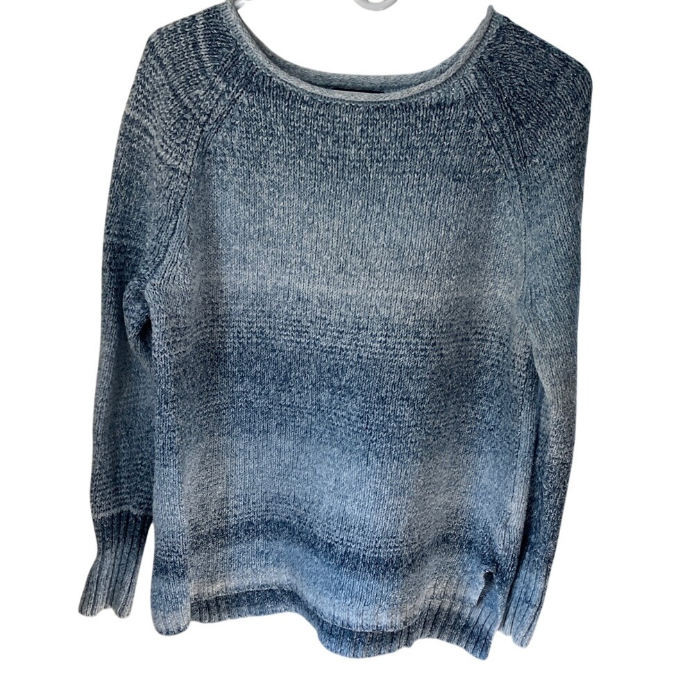 Chaps Womens Blue Ombre Chunky‎ Knit Pullover Sweater Size M Raglan Sleeve Split